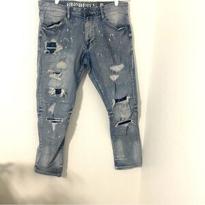 GRINDHOUSE DENIM Men's Bowery Blue Distressed Jeans Size 36W / 32L